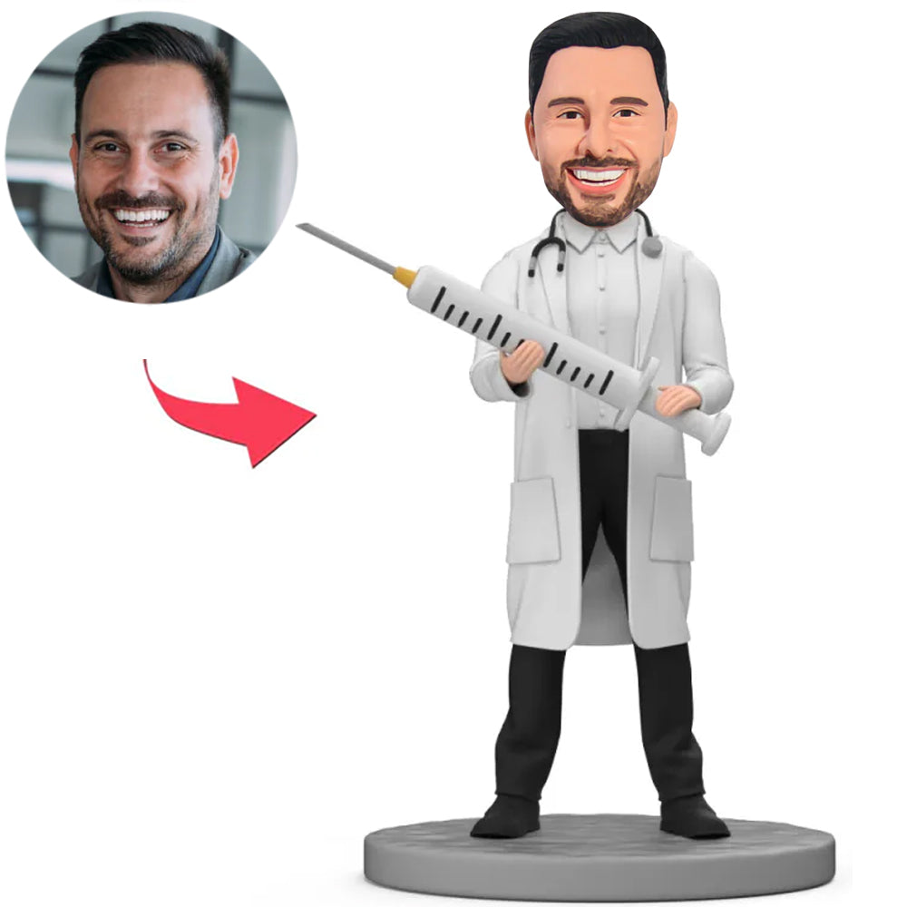 Doctor Holding Needle Custom Bobbleheads