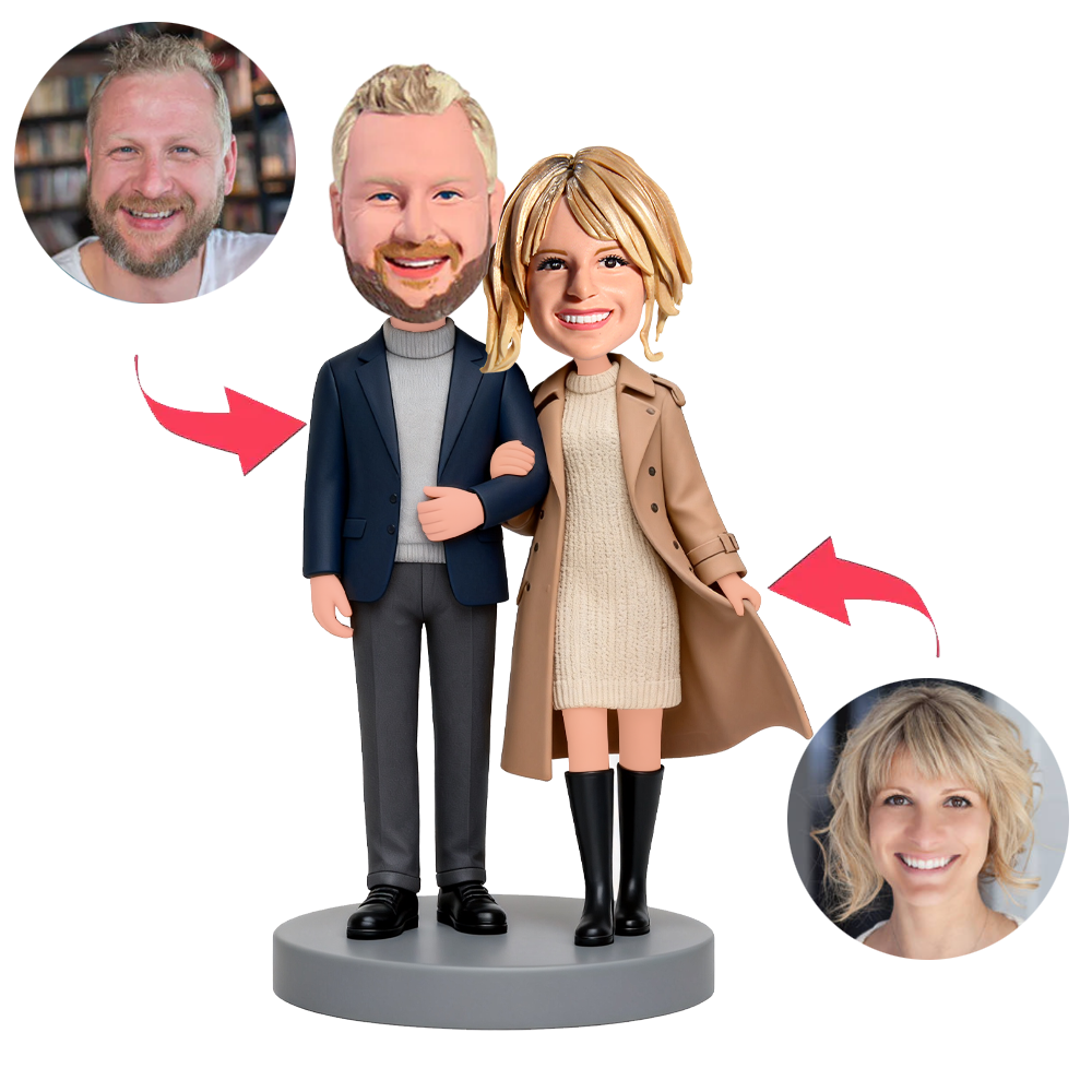 Happy Couple Holding Arms Custom Bobbleheads