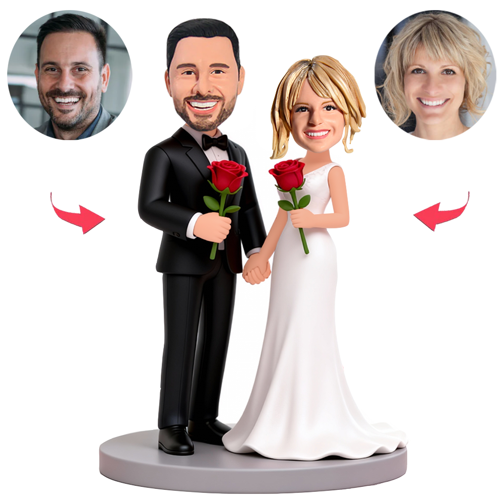 Sweet Couple Holding A Rose Custom Bobbleheads