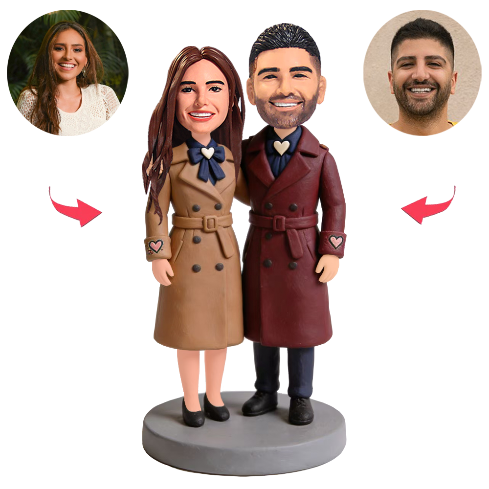 Stylish Trench Coat Couples Custom Bobbleheads