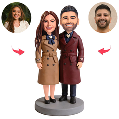 Stylish Trench Coat Couples Custom Bobbleheads