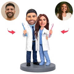 Dentist Couple Holding Toothbrushes Custom Bobbleheads