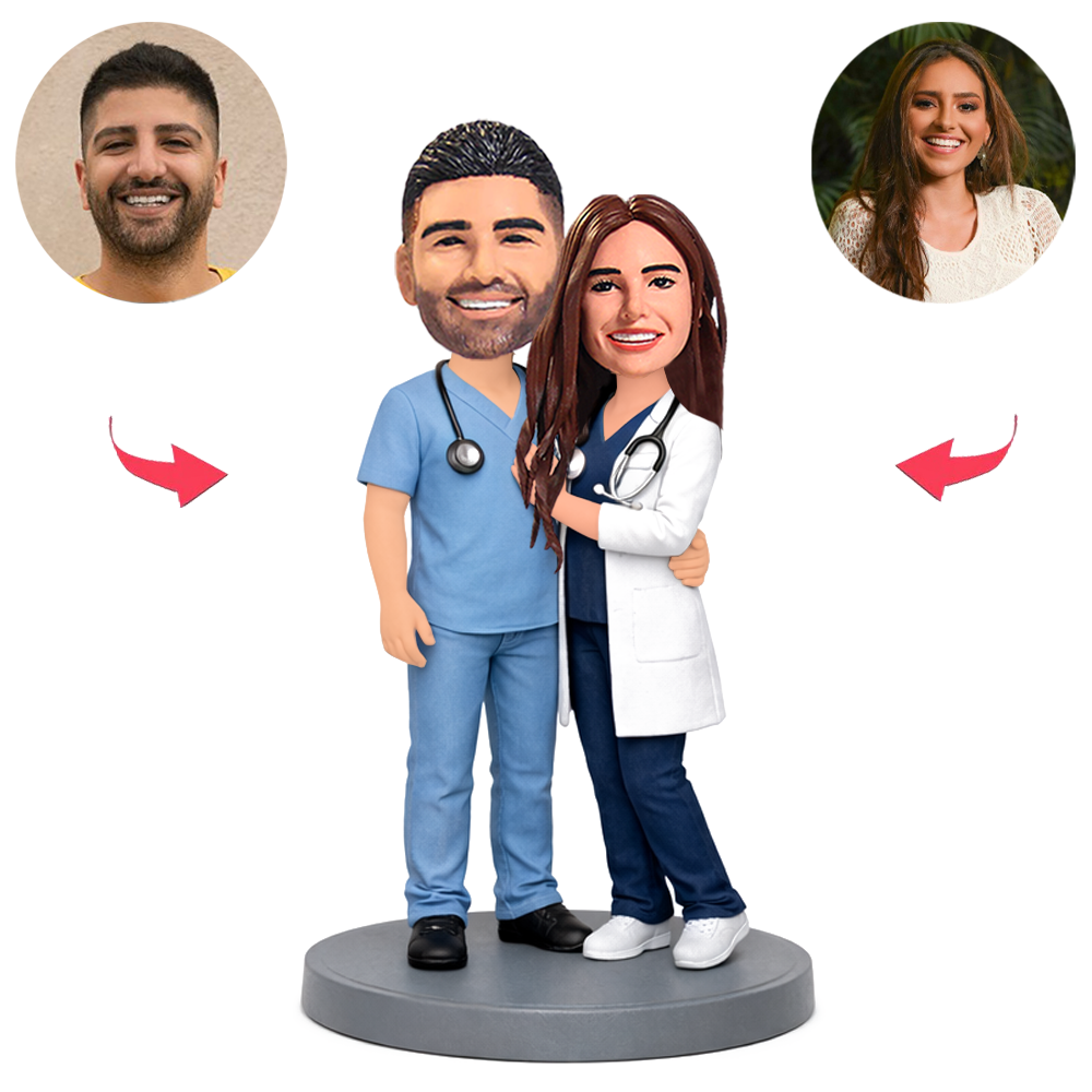 Internal Medicine Doctor Couple Custom Bobbleheads