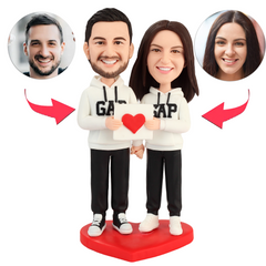 Couple Wearing Gap Hoodies Custom Bobbleheads