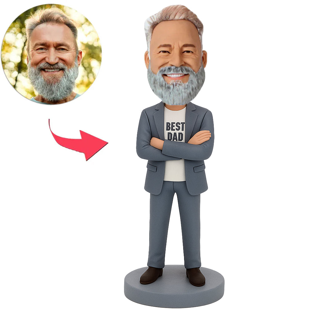 Best Dad in Grey Suit Custom Bobbleheads