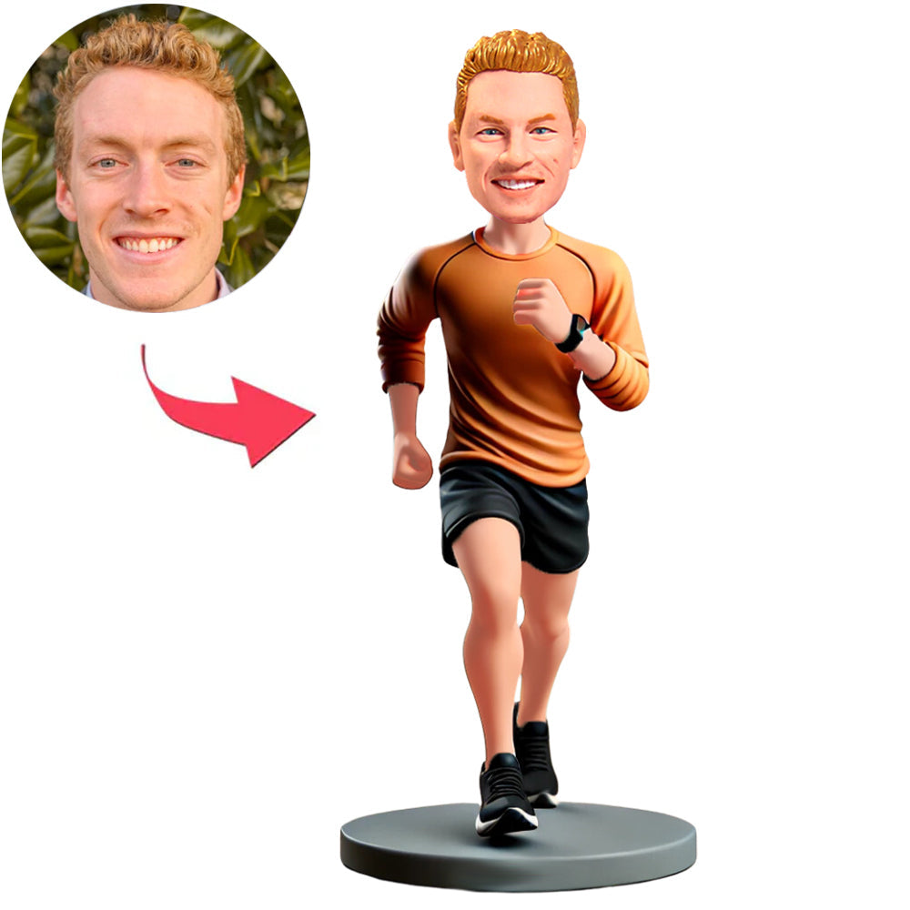 Man Running in Orange Shirt Custom Bobbleheads