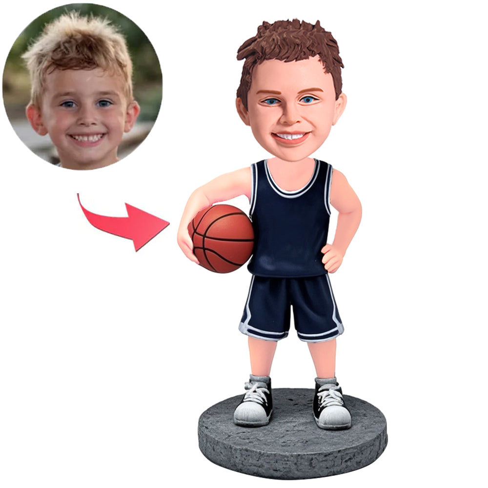 Kid Basketball Player in Dark Blue Suit Custom Bobbleheads