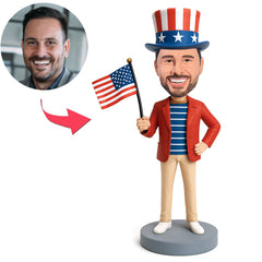Man in Red Jacket Holding American Flag Custom Bobbleheads