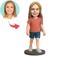 Girl in Light Red Shirt Custom Bobbleheads