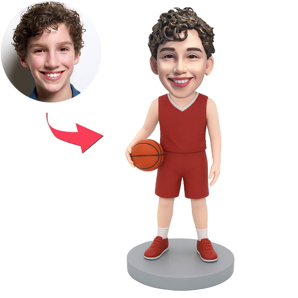 Boy in Red Basketball Uniform Custom Bobbleheads