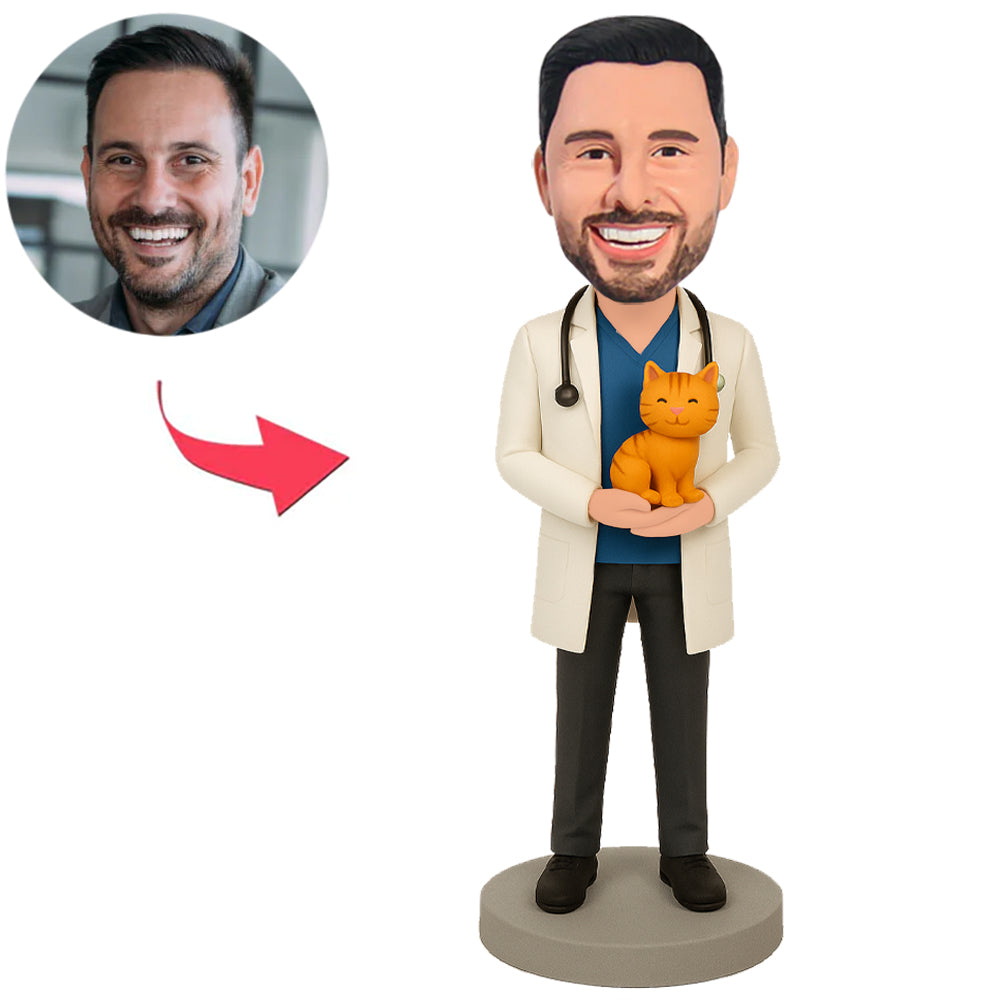 Veterinarian Holding a Cat Custom Bobbleheads