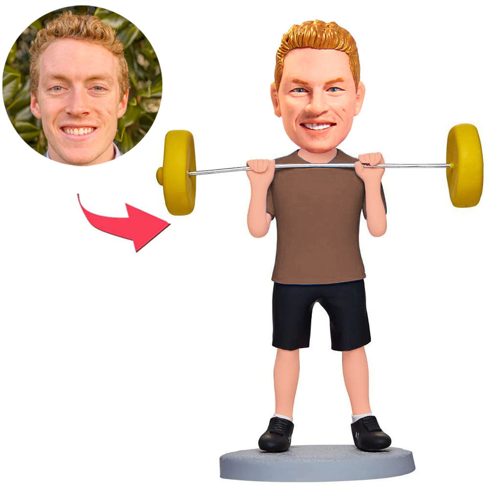 Weightlifter in Brown T-shirt Custom Bobbleheads