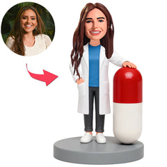 Pharmacist Female Doctor with Capsule Custom Bobbleheads