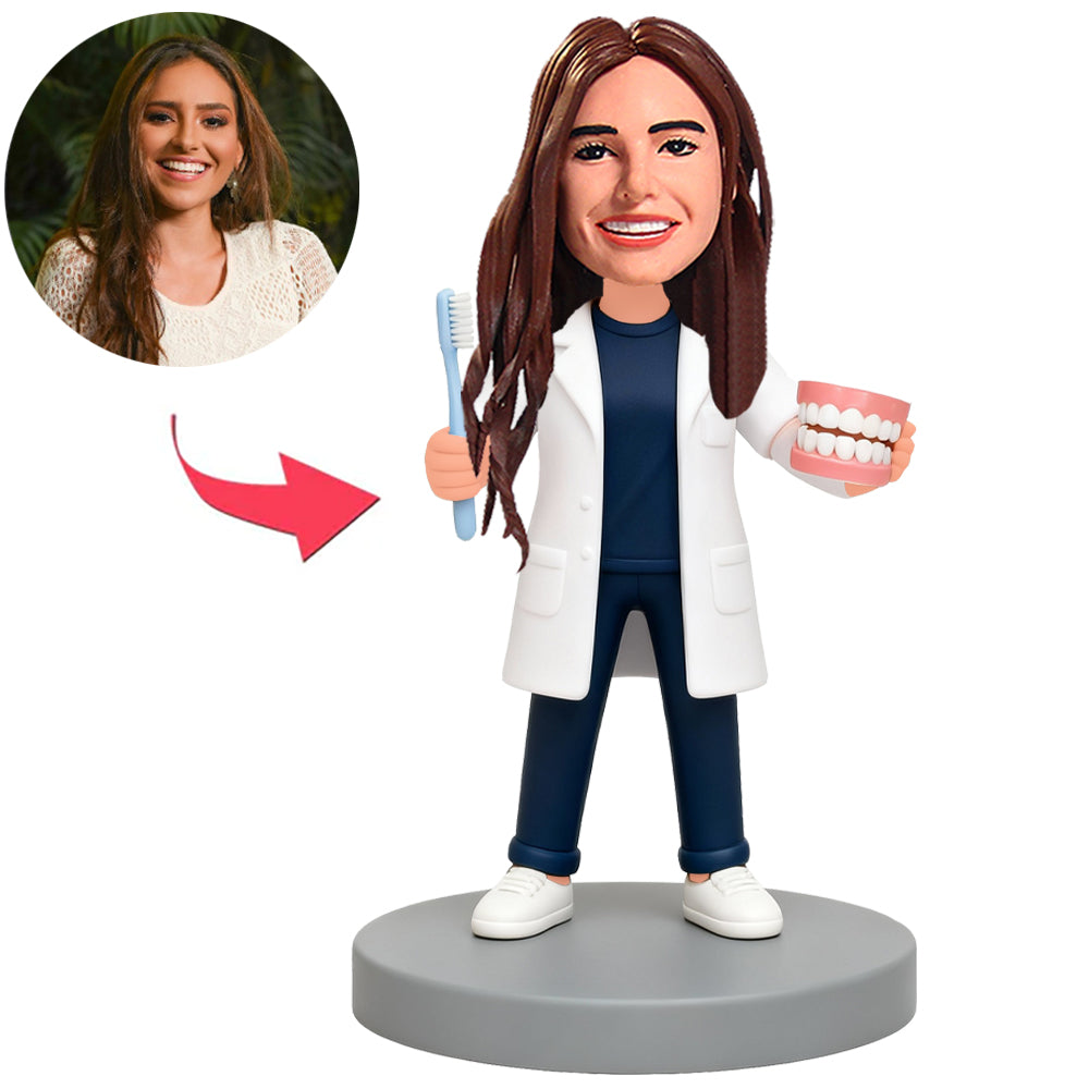 Female Dentisit Holding Mouth Model Custom Bobbleheads