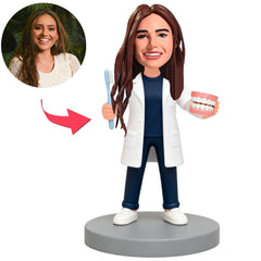 Female Dentisit Holding Mouth Model Custom Bobbleheads