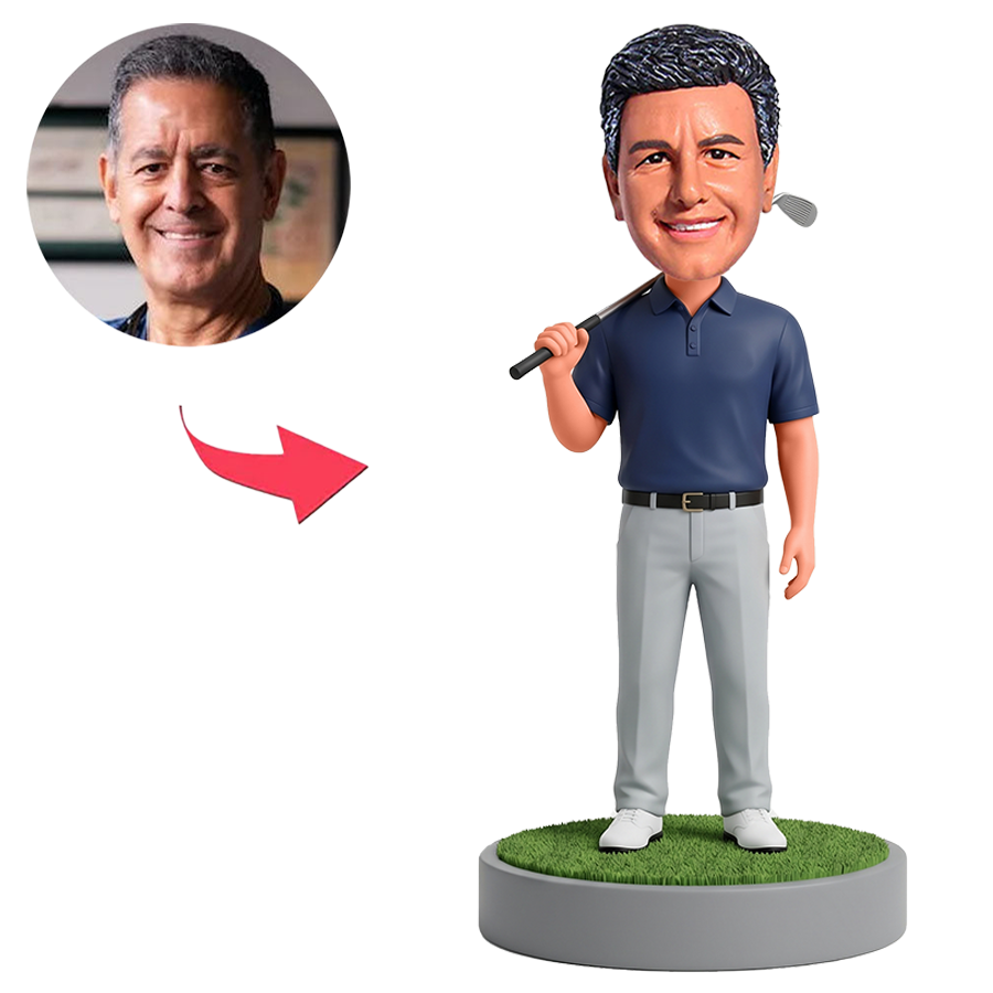 Male Golfer Holding Golf Club Over Shoulder Custom Bobbleheads