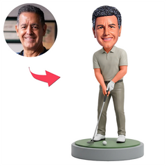 Male Golfer Leaning on Golf Club Custom Bobbleheads