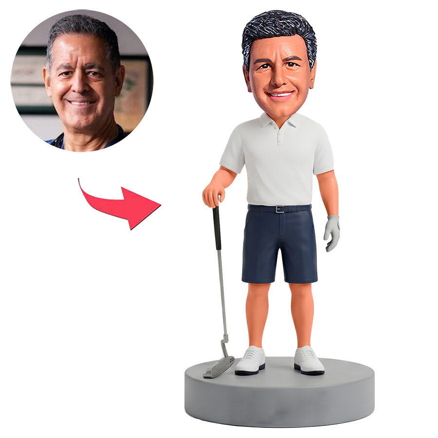 Male Golf Dad Standing with Golf Club Custom Bobbleheads
