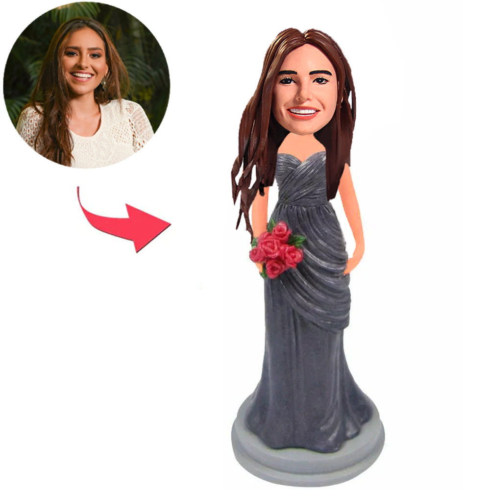 Bridesmaid Holding Flowers Custom Bobbleheads