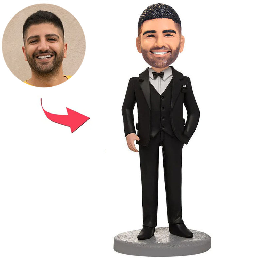 Black Suit Groomsmen Custom Bobbleheads