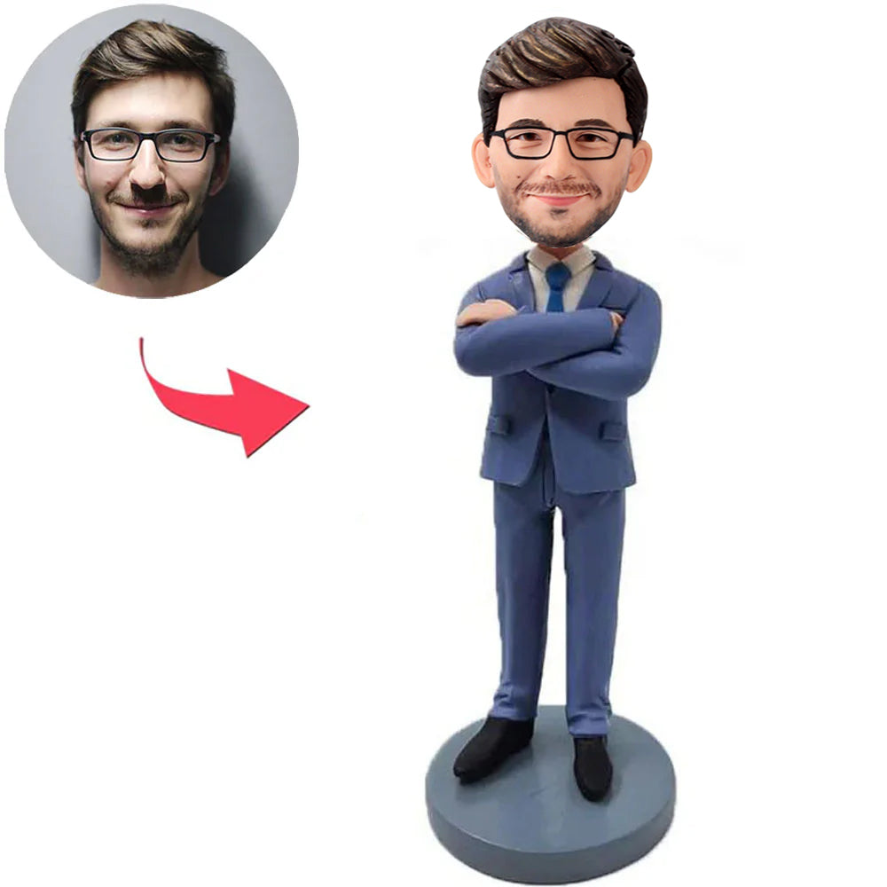 Blue Suit Wear Business Man Custom Bobblehead