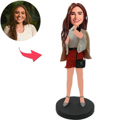 Woman Holding Mobile Phone Custom Bobbleheads