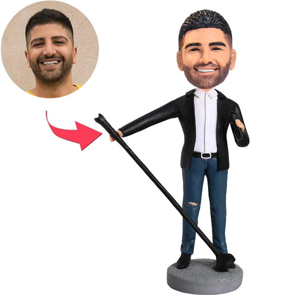 Singer Holding Microphone and Stand Custom Bobbleheads