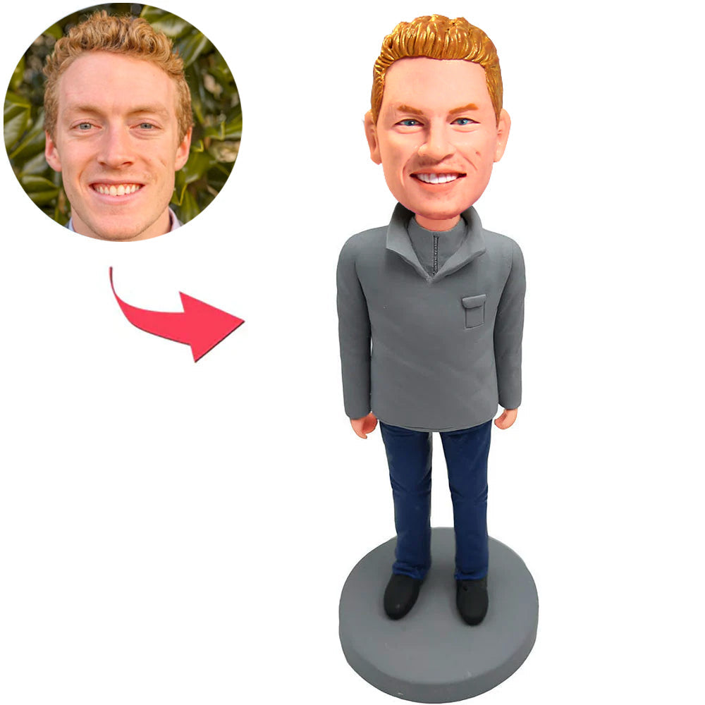 Custom Bobbleheads Man in Grey Sweater