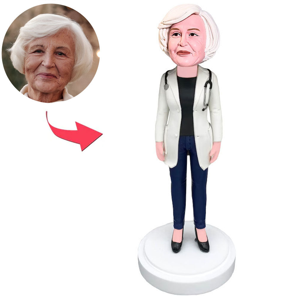 White Coat Female Doctor Custom Bobbleheads