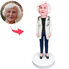White Coat Female Doctor Custom Bobbleheads