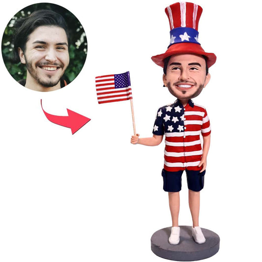 Independence Day Gifts - Man Holding American Flag Custom Bobbleheads