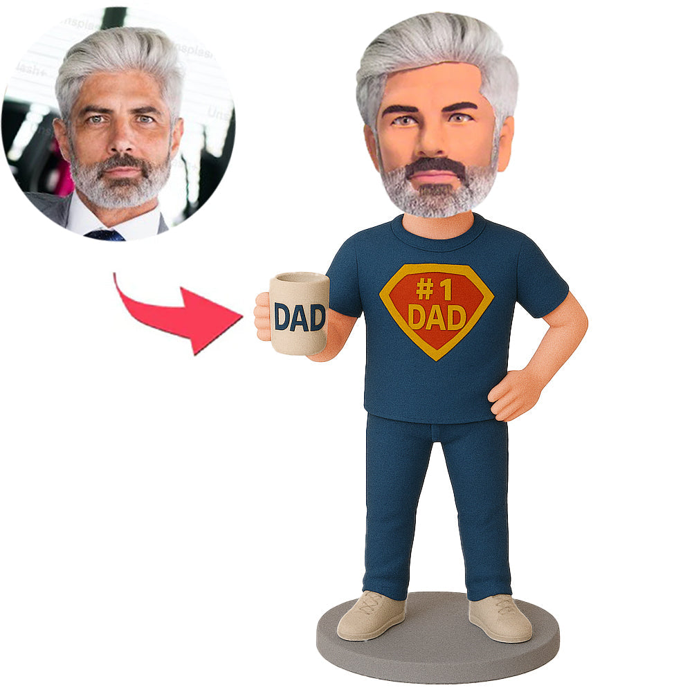 #1 Dad Holding Cup Custom Bobbleheads
