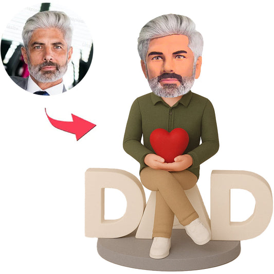 Man Sitting on DAD Holding Heart Custom Bobbleheads