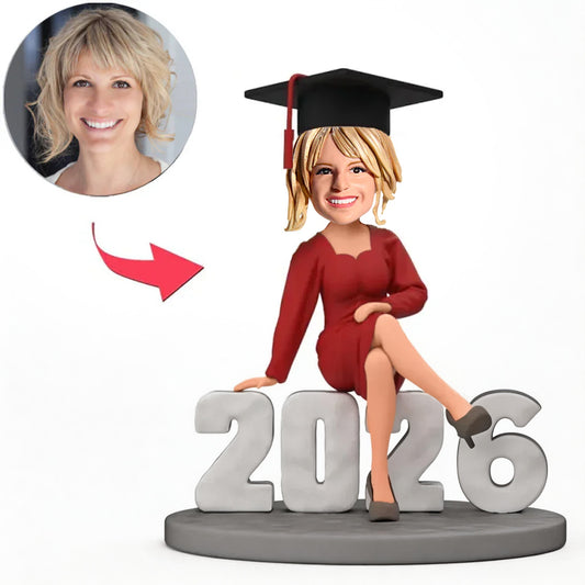 Happy Graduation Woman Sit on 2026 Custom Bobbleheads