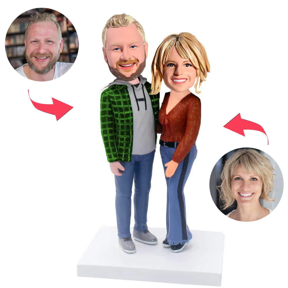 Casual Happy Couple Custom Bobblehead