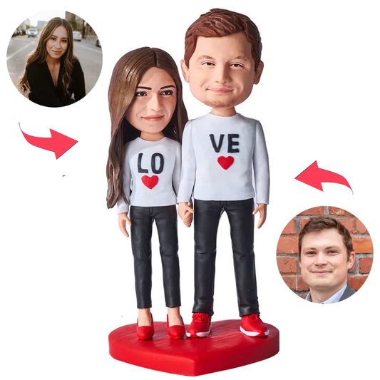 Love Heart Happy Couple Custom Bobbleheads