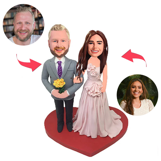 Wedding Man Holding Flowers Couple Custom Bobblehead