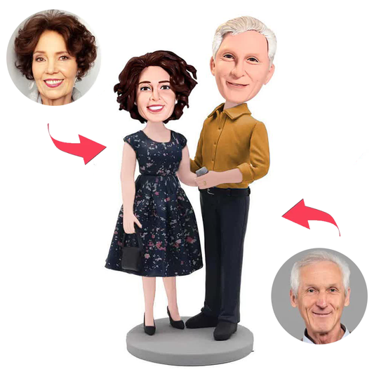 Fashion Lady And Business Man Old Couple Custom Bobbleheads