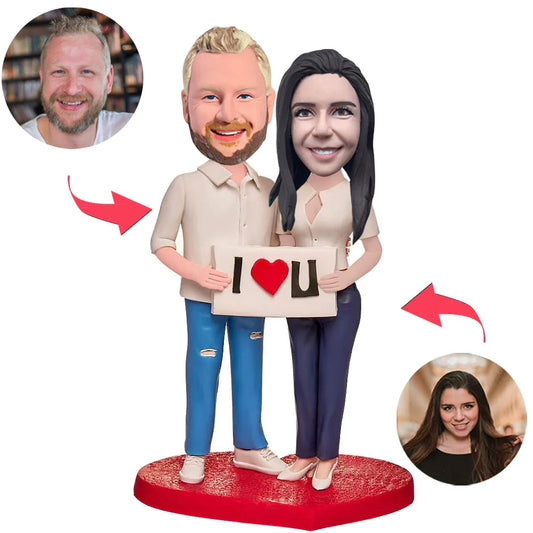 The Couple with The I LOVE U Sign Custom Bobblehead