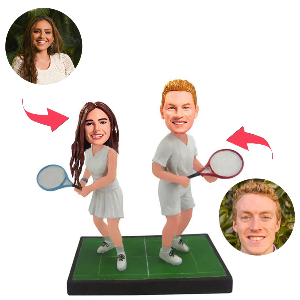 Couple Playing Tennis Custom Bobblehead