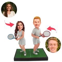 Couple Playing Tennis Custom Bobblehead