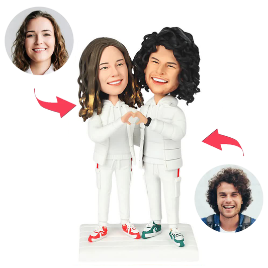 Couple Wearing Down Jackets Custom Bobbleheads