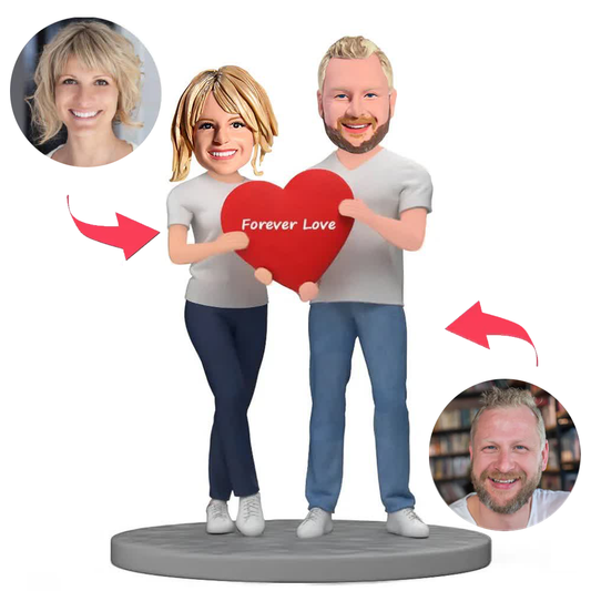 Forever Love Heart Couple Custom Bobbleheads