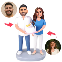 Couple Holding Birthday Cake Custom Bobbleheads