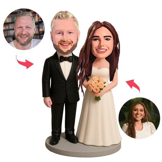 Wedding Couple Holding Flower Custom Bobbleheads