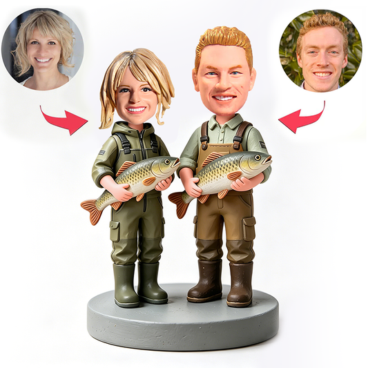 Fishing Couple Showing Off Their Big Catch Custom Bobbleheads