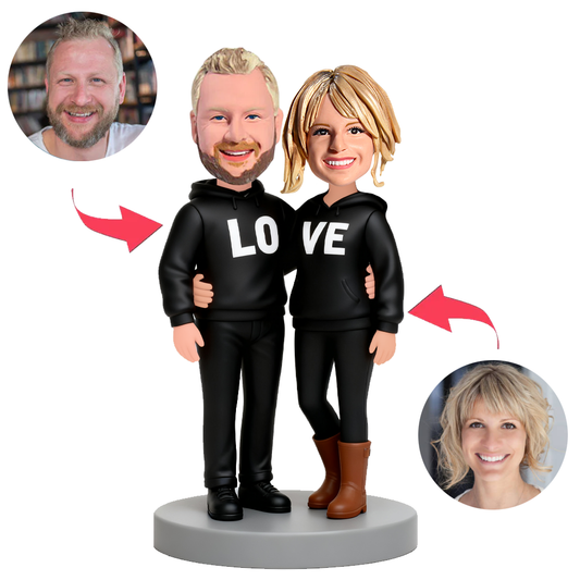 Couples Wearing Matching Hoodies Custom Bobbleheads