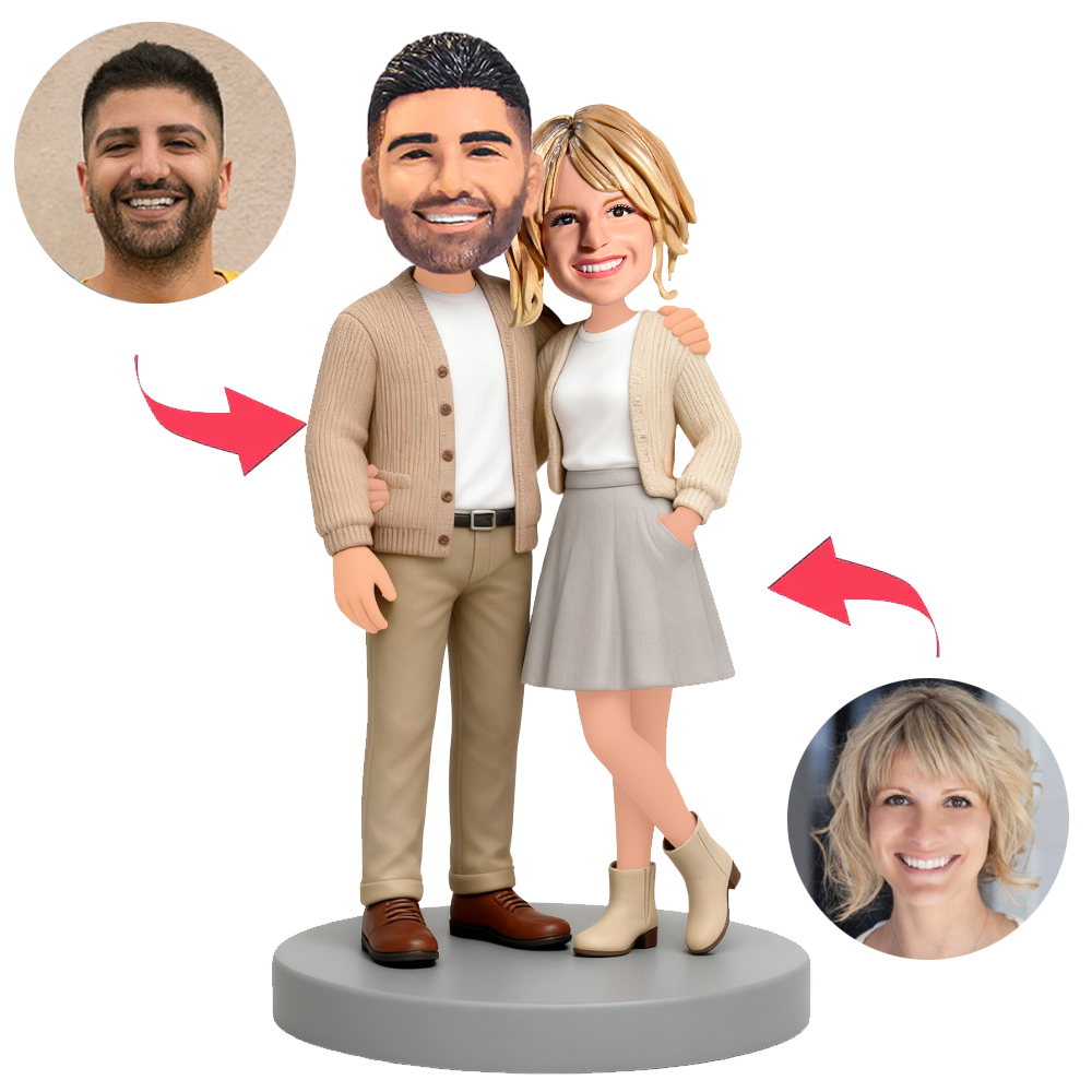 Couples Wearing Matching Knitwear Custom Bobbleheads