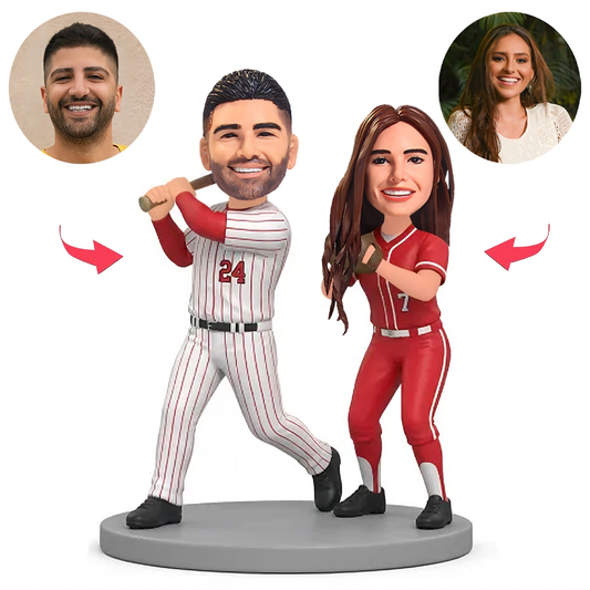 Couple Playing Baseball Custom Bobbleheads