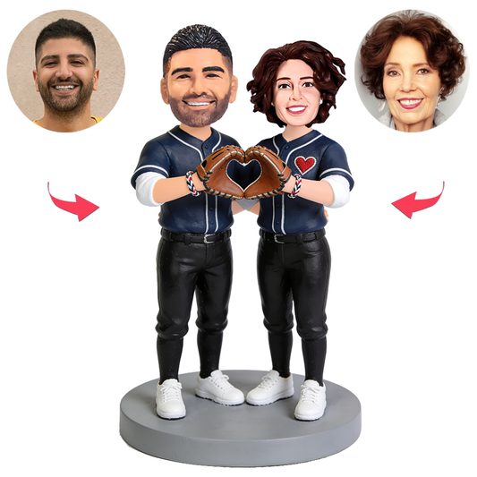 Baseball couple making heart shapes Custom Bobbleheads